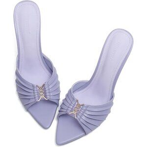 Women's Purple Faux Leather High Heels with Pointed Peep Toe Heeled Sandals